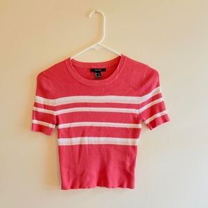 Pink/salmon, baby pink, and white striped top